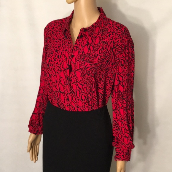 NWT H&M Cool Red & Black Print Tunic Blouse - Picture 3 of 16